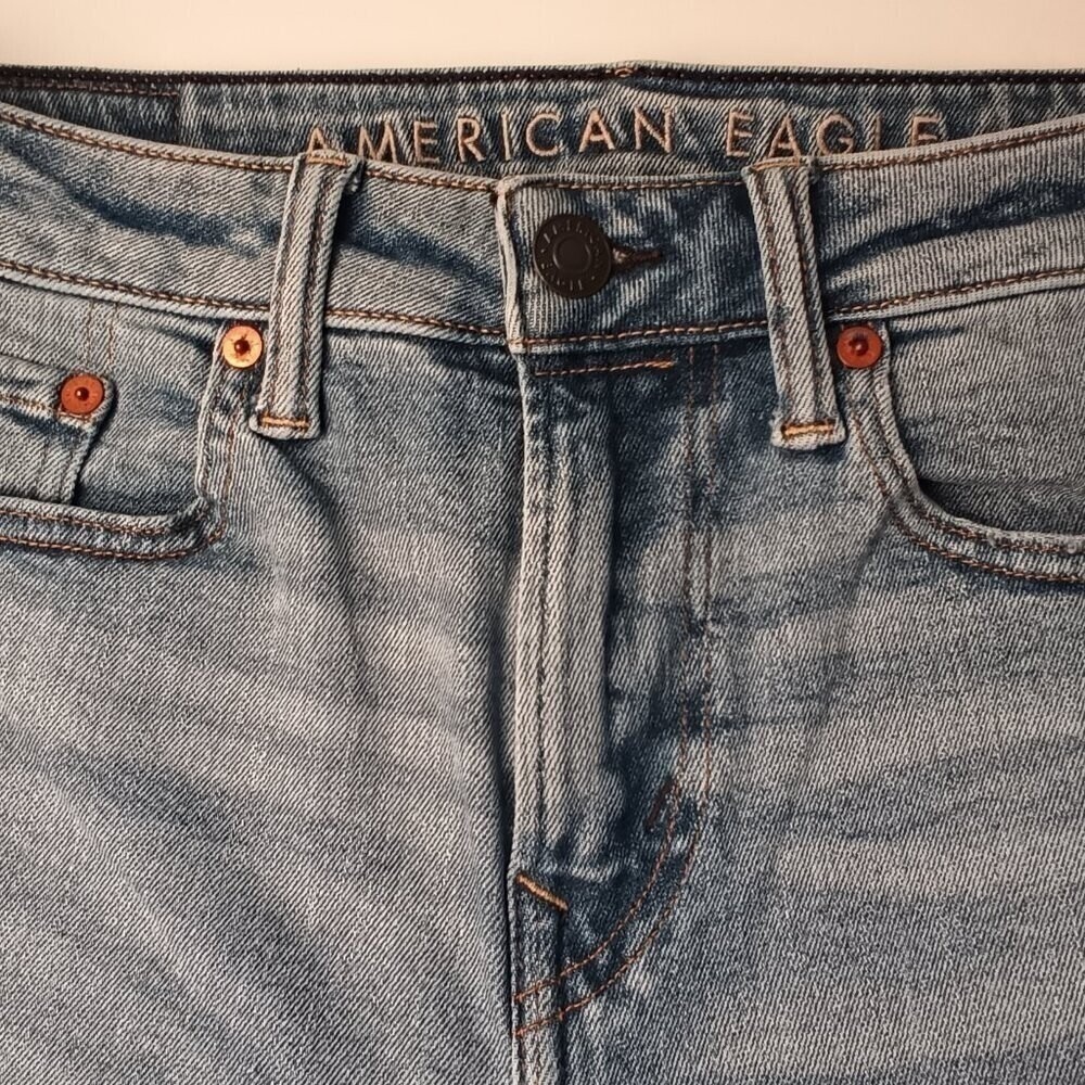American Eagle Mens Airflex+ Jeans Light Blue Size 30x32 Distressed Slim Denim - Picture 3 of 10